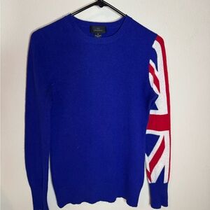 C3 Cashmere Blue Union Jack Sleeve Crewneck Sweater Size M England Olympics